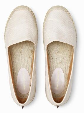 Rebecca Minkoff Textured White Snake Print Espadrille Flats Slip On Spike SZ 8.5